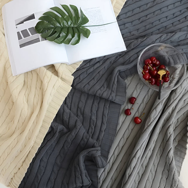 Knitted Cotton Solid Colour Throw Blanket for Cozy Comfort