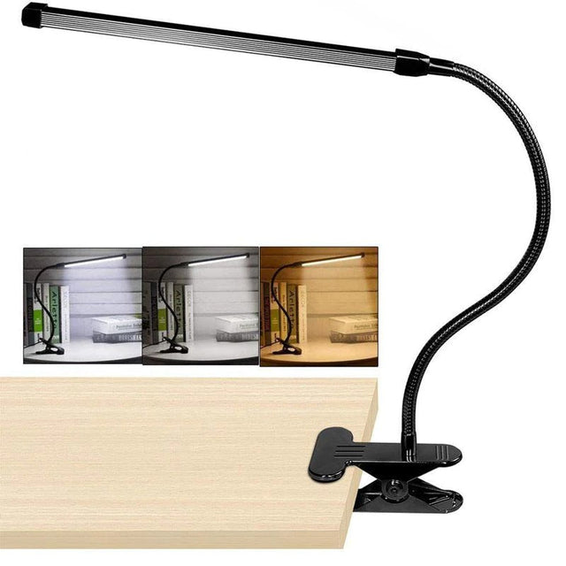Black Clamp Bedside Lamp with Flexible Arm for Reading