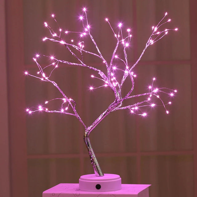 Illuminated Tree Bedside Lamp with Colorful Beads