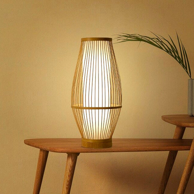 Bamboo Lantern Bedside Lamp - Hand-Woven Natural Design