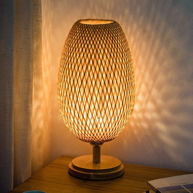 Woven Bamboo Bedside Lamp with Vintage Retro Style