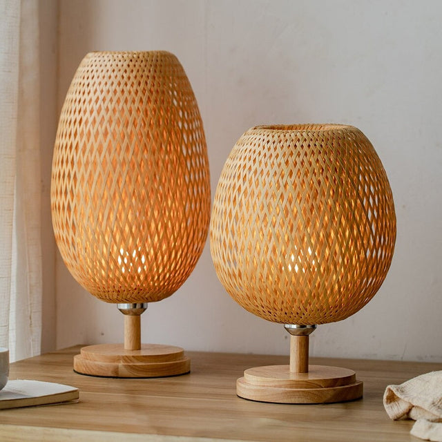 Woven Bamboo Bedside Lamp with Vintage Retro Style