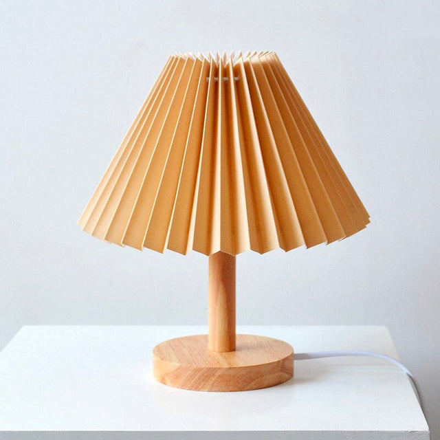 Wooden Bedside Lamp With Folded Shade Vintage Design