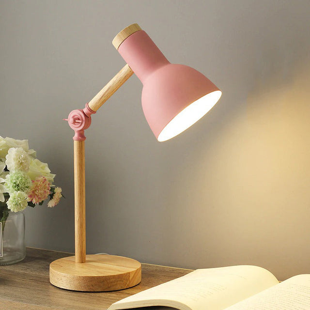Wooden Articulated Bedside Lamp with Vintage Metal Design