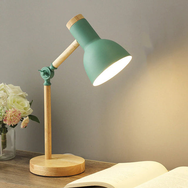 Wooden Articulated Bedside Lamp with Vintage Metal Design