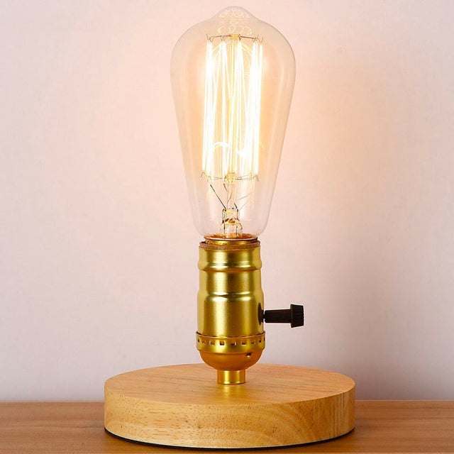 Edison Wooden Bedside Lamp with Vintage Style and Aluminium Base