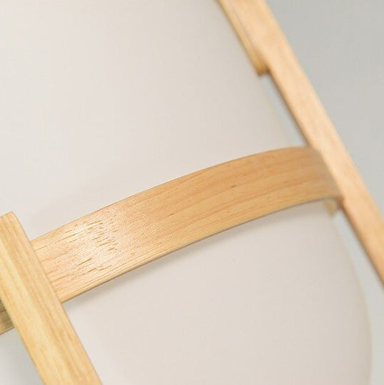 Japanese Wooden Bedside Lamp with Glass Stone Shade