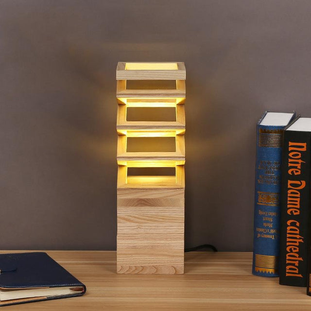 Wooden Bedside Lamp with Vintage Metal Bell Shade