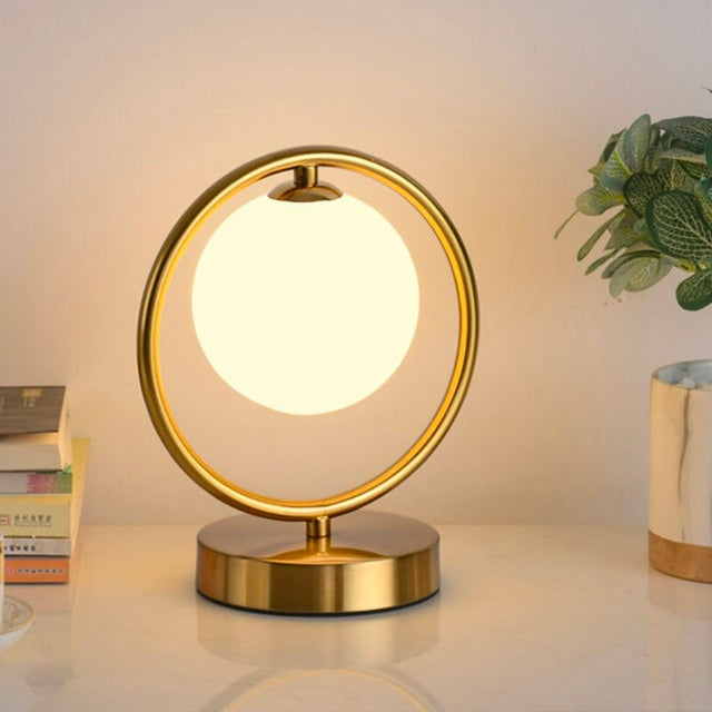 Golden Metal Ball Bedside Lamp - USB Rechargeable Design