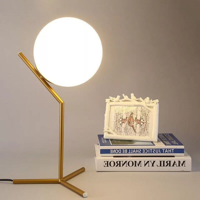 Design Glass Ball Bedside Lamp with Minimalist Metal Base