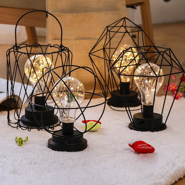 Industrial Battery-Powered Bedside Lamp With Colorful Beads