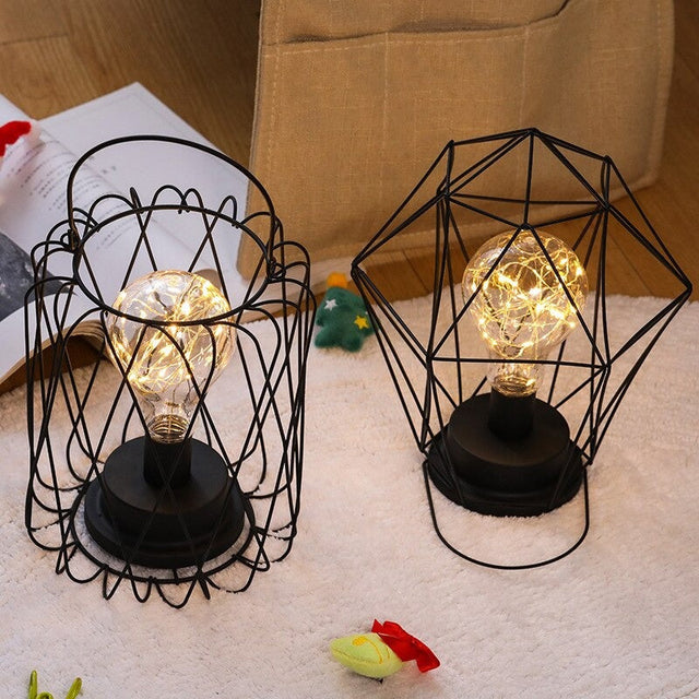 Industrial Battery-Powered Bedside Lamp With Colorful Beads