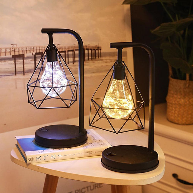 Cordless Industrial Bedside Lamp with LED Bulb and Vintage Style