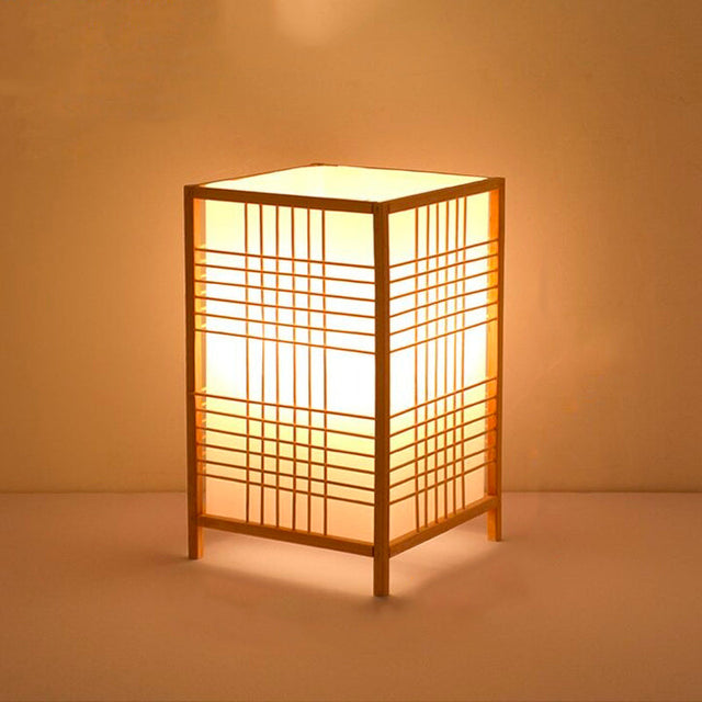 Japanese Square Bedside Lamp with Fabric Shade and Patterns