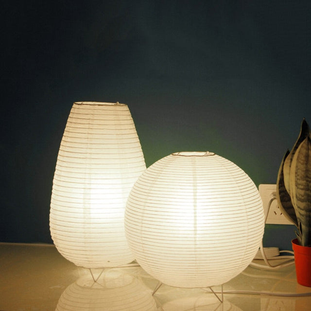 Japanese Paper Lantern Bedside Lamp in Industrial Style
