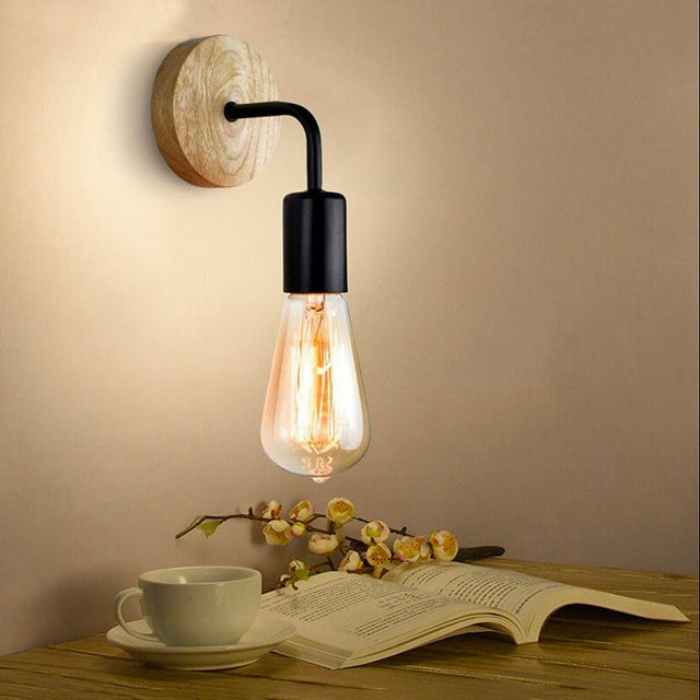 Black/White And Wooden Wall Bedside Lamp For Modern Homes