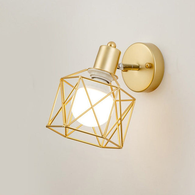 Cage Industrial Wall Bedside Lamp with Metal and Wood Design