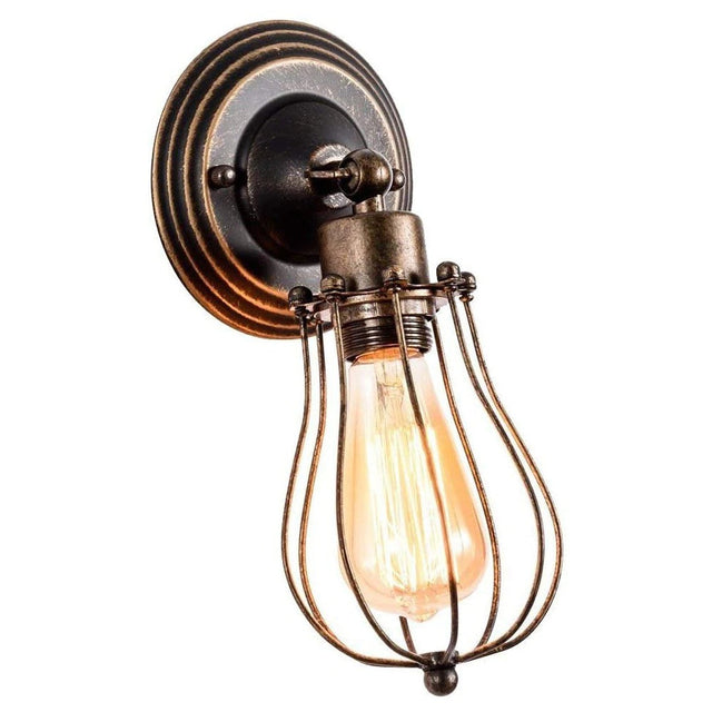 Industrial Vintage Wall Bedside Lamp with Metal and Wood Design