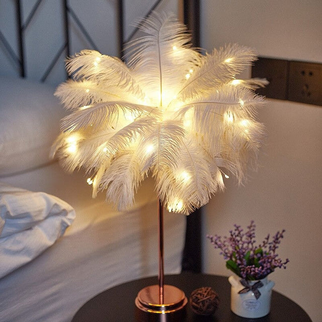 Feather LED Bedside Lamp with Colorful Feathers and Soft Light