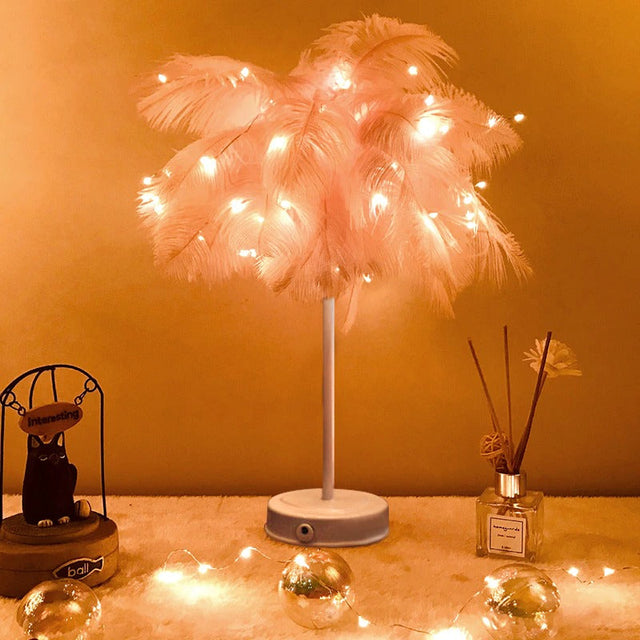 Feather LED Bedside Lamp with Colorful Feathers and Soft Light