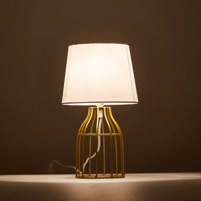 Gold/White Retro Metal Bedside Lamp with Fire Glow Design