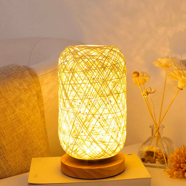 Rattan and Wooden Bedside Lamp with Modern Book Design