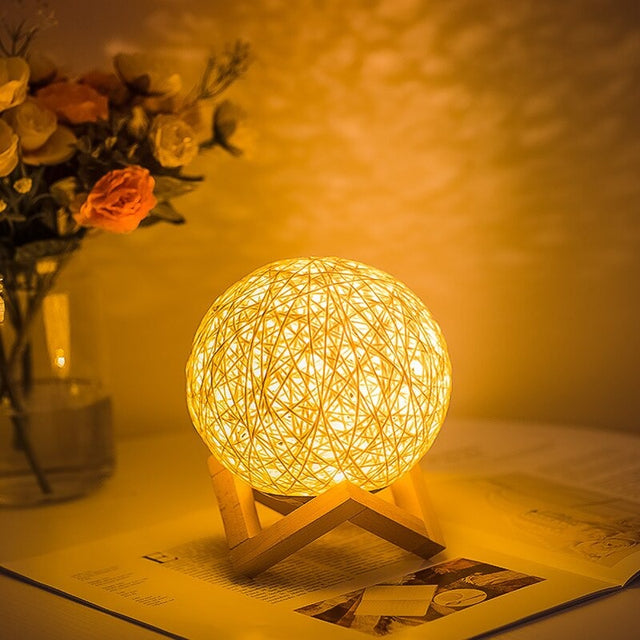 Rattan Moon Bedside Lamp with Modern Elegant Design