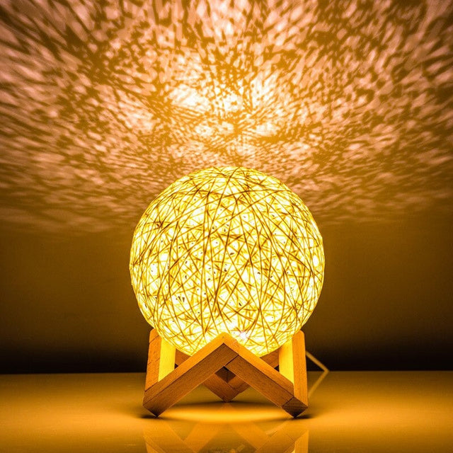 Rattan Moon Bedside Lamp with Modern Elegant Design