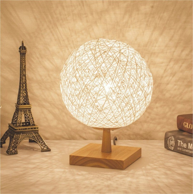 Rattan Bedside Lamp With Wooden Base For Modern Decor