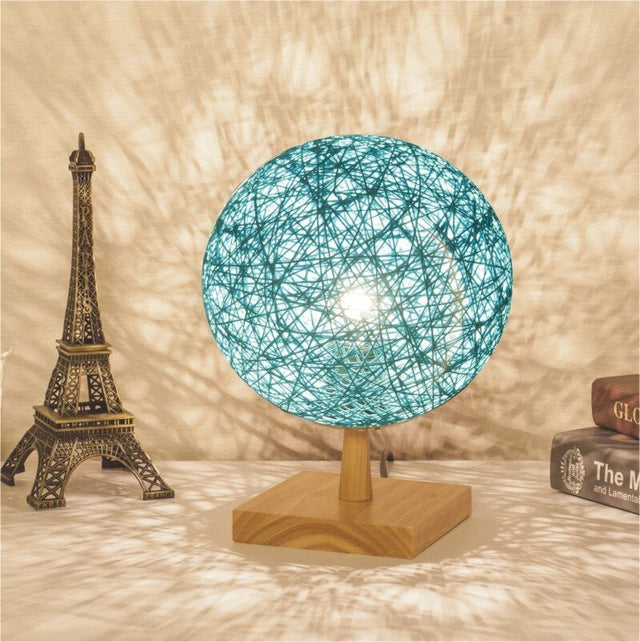 Rattan Bedside Lamp With Wooden Base For Modern Decor
