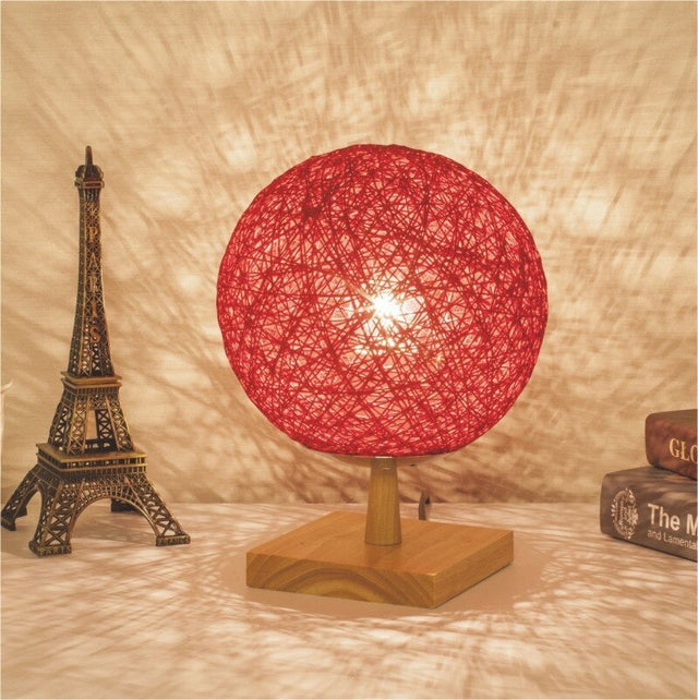 Rattan Bedside Lamp With Wooden Base For Modern Decor