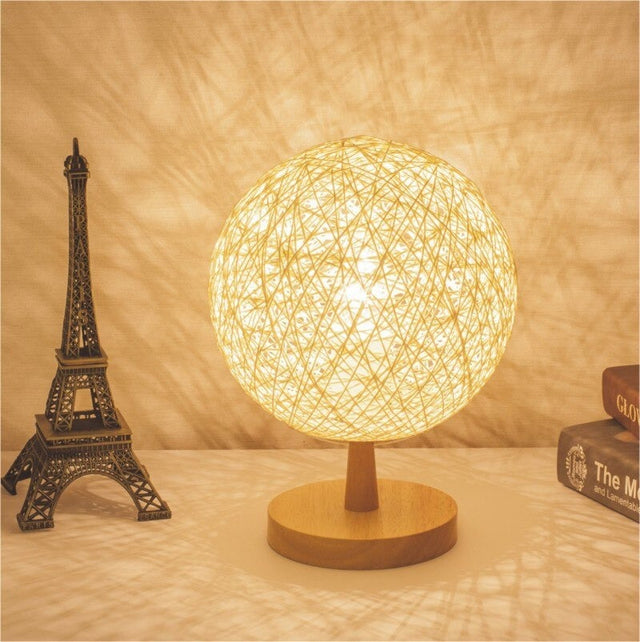 Rattan Bedside Lamp With Wooden Base For Modern Decor