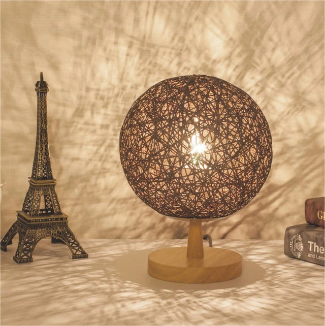 Rattan Bedside Lamp With Wooden Base For Modern Decor