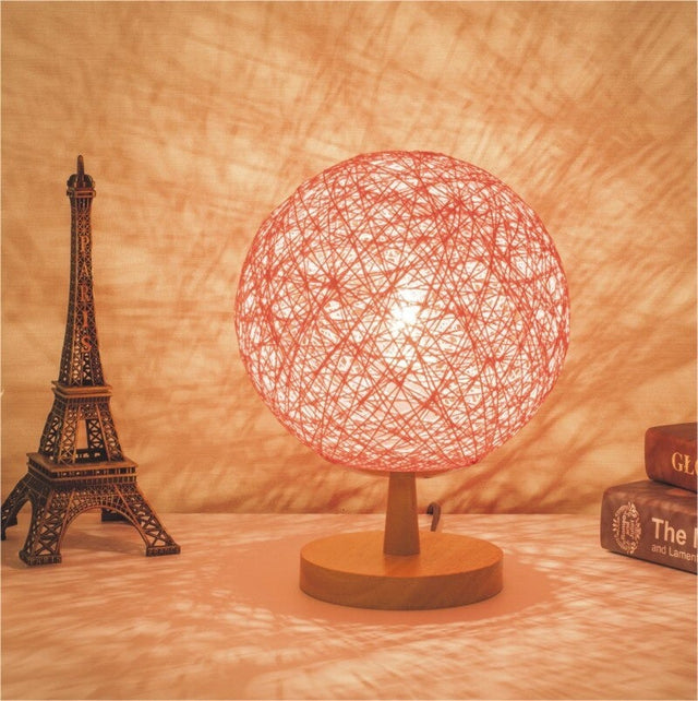 Rattan Bedside Lamp With Wooden Base For Modern Decor