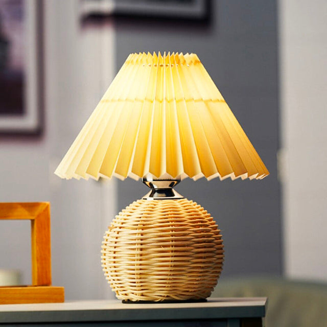 Pleated Rattan Bedside Lamp with Modern Elegant Design