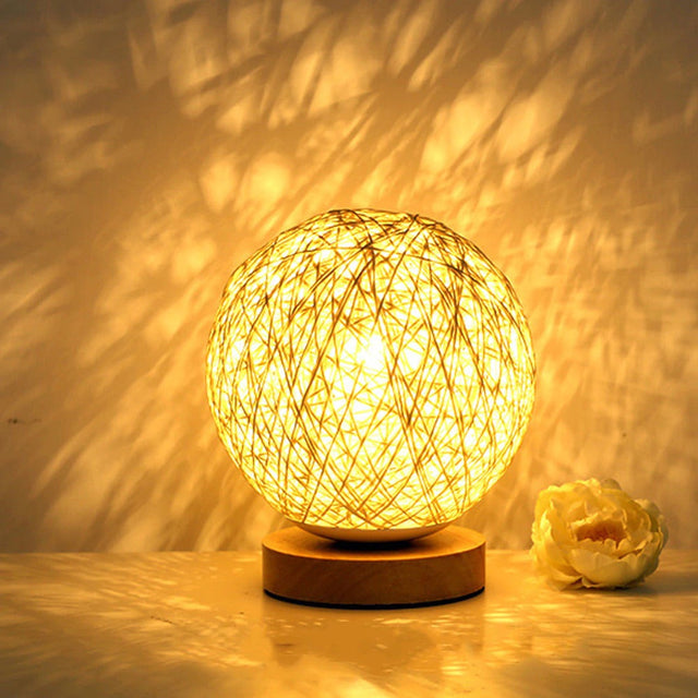 Rattan Sphere Bedside Lamp - Modern Home Decor Light