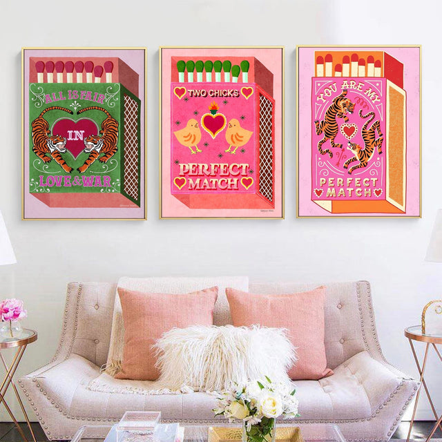 Love You're My Perfect Match Vintage Sticky Posters