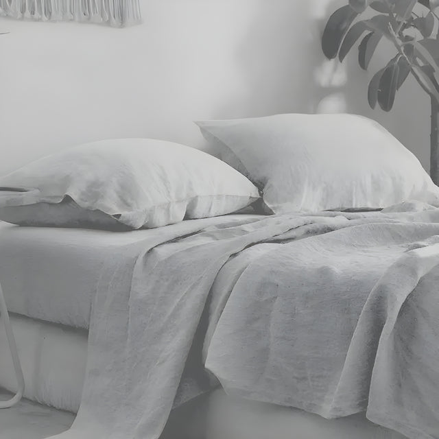 3PCS 100% Washed Linen Sheet Set - Natural Flax Bed Sheets with 2 Pillowcases