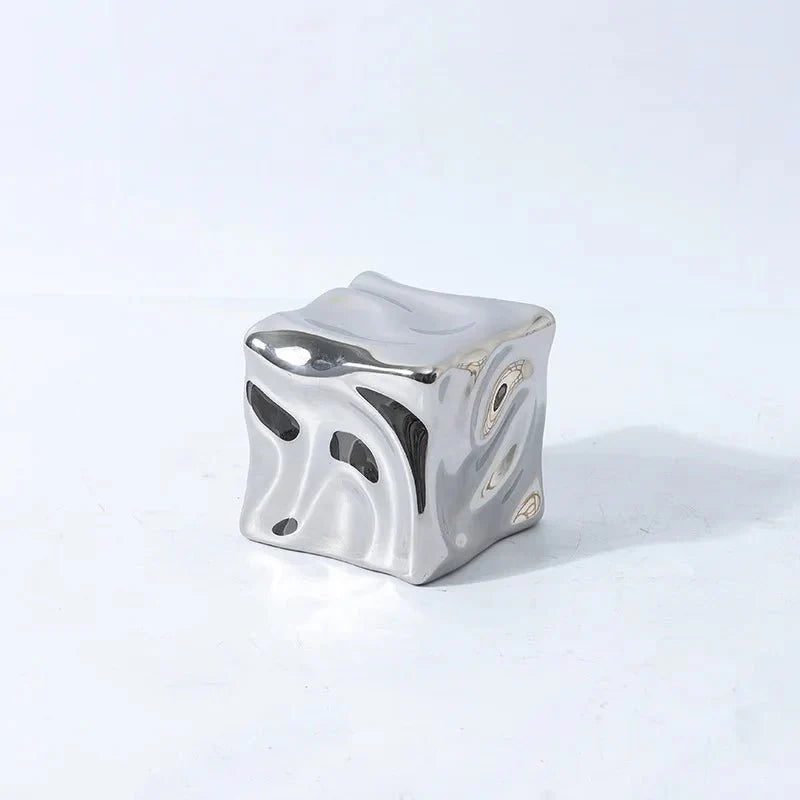 Metallic Coloured Cube Ornament in Modern Ceramic Design