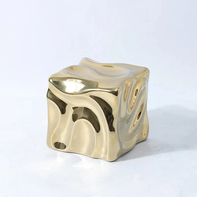 Metallic Coloured Cube Ornament in Modern Ceramic Design