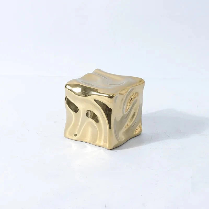 Metallic Coloured Cube Ornament in Modern Ceramic Design