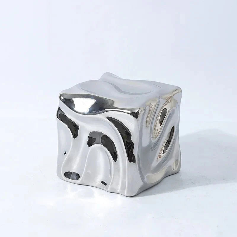 Metallic Coloured Cube Ornament in Modern Ceramic Design