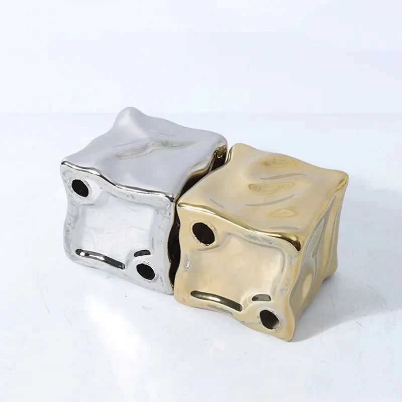 Metallic Coloured Cube Ornament in Modern Ceramic Design