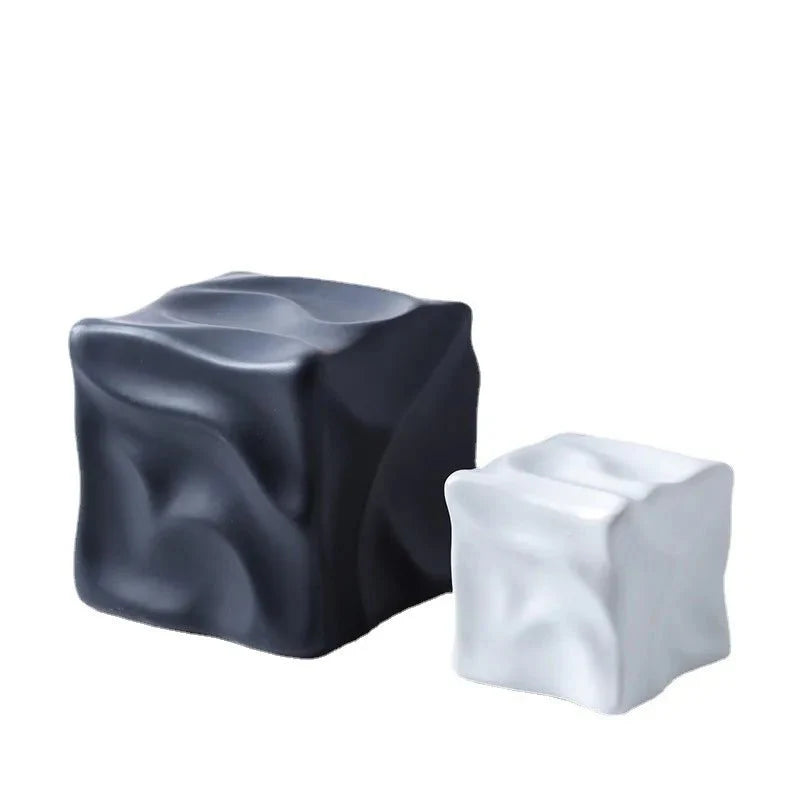 Metallic Coloured Cube Ornament in Modern Ceramic Design