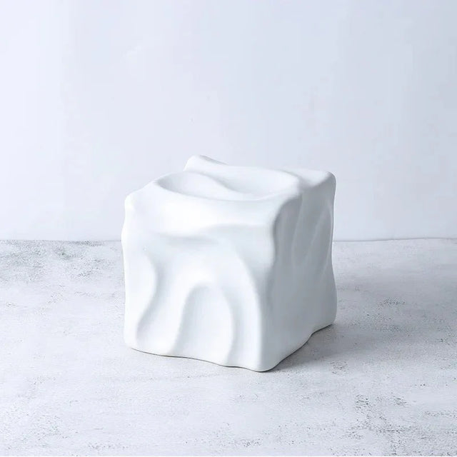 Metallic Coloured Cube Ornament in Modern Ceramic Design