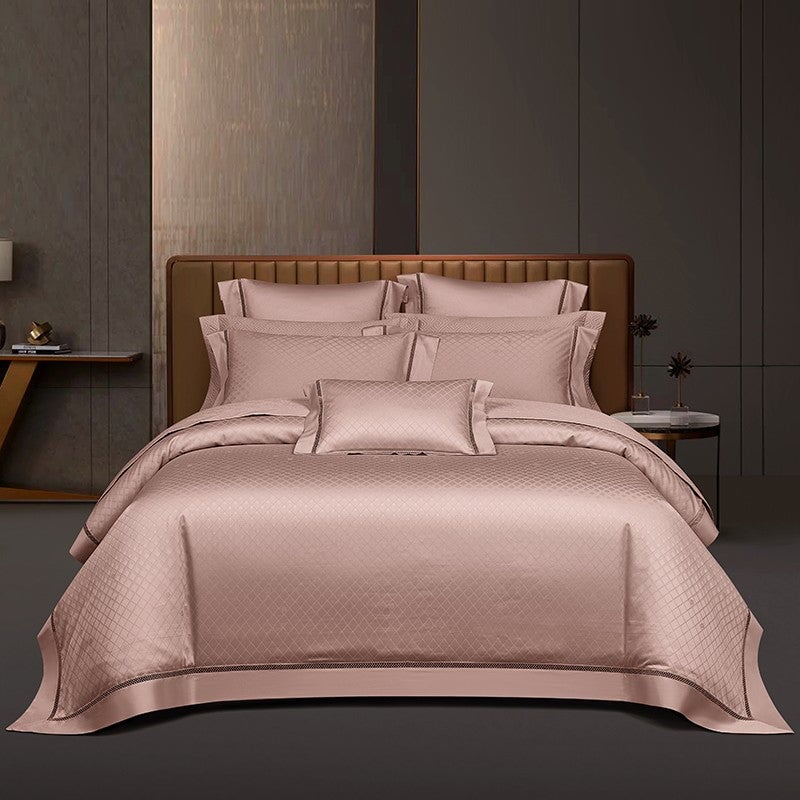 Millennia Coral Duvet Cover Set – 1000 TC Egyptian Cotton in Soft Pink with Diamond Texture