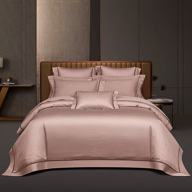 Millennia Coral Duvet Cover Set – 1000 TC Egyptian Cotton in Soft Pink with Diamond Texture