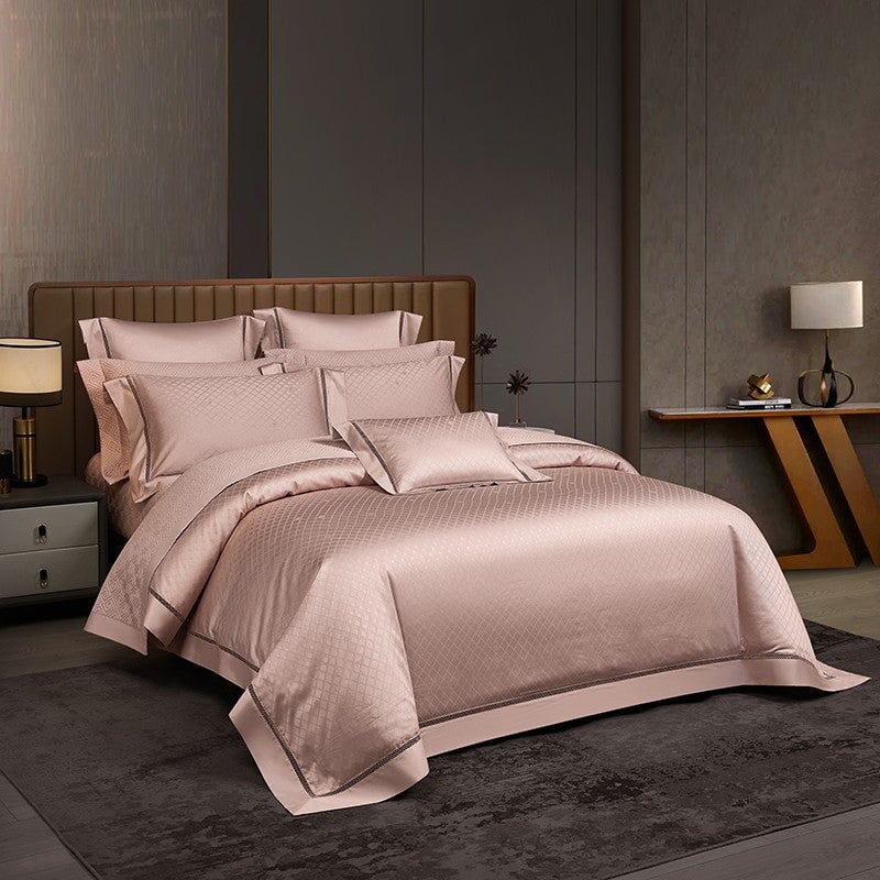 Millennia Coral Duvet Cover Set – 1000 TC Egyptian Cotton in Soft Pink with Diamond Texture