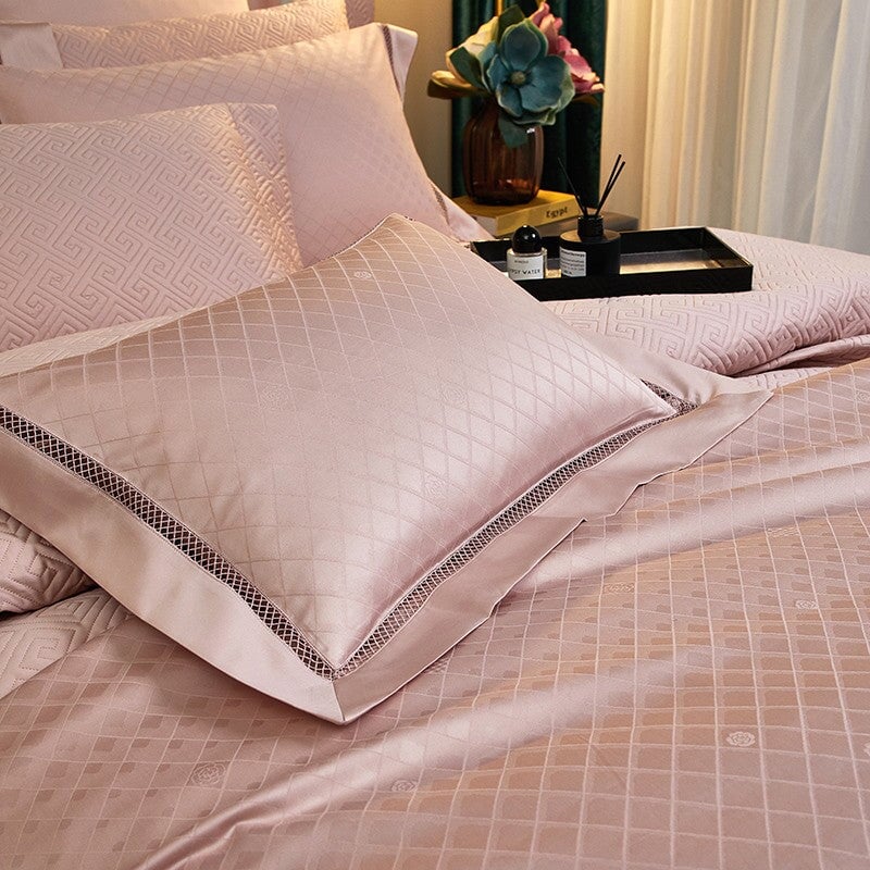 Millennia Coral Duvet Cover Set – 1000 TC Egyptian Cotton in Soft Pink with Diamond Texture