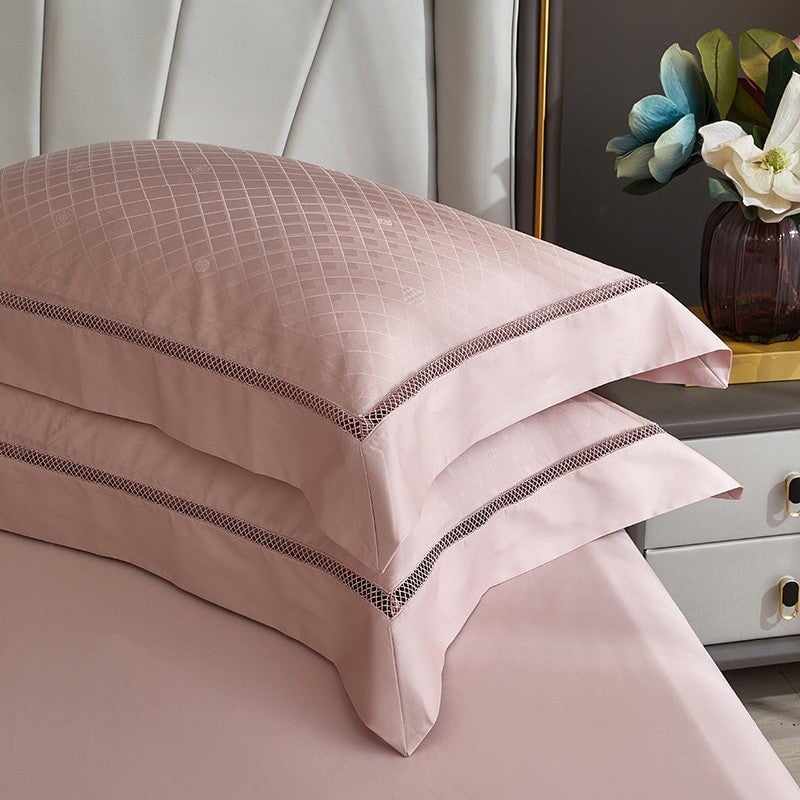 Millennia Coral Duvet Cover Set – 1000 TC Egyptian Cotton in Soft Pink with Diamond Texture